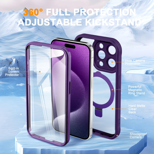 For iPhone 15 Pro Max Skin Feel MagSafe Holder 360 Full Body Phone Case(Dark Purple) - iPhone 15 Pro Max Cases by buy2fix | Online Shopping UK | buy2fix