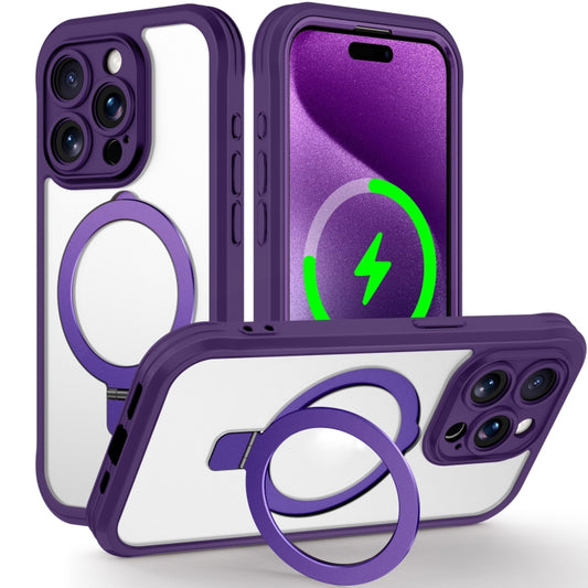 For iPhone 15 Pro Skin Feel MagSafe Holder 360 Full Body Phone Case(Dark Purple) - iPhone 15 Pro Cases by buy2fix | Online Shopping UK | buy2fix