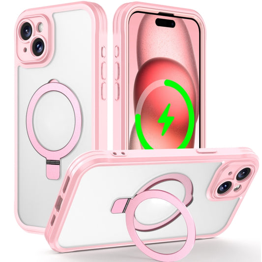 For iPhone 15 Plus / 14 Plus Skin Feel MagSafe Holder 360 Full Body Phone Case(Pink) - iPhone 15 Plus Cases by buy2fix | Online Shopping UK | buy2fix