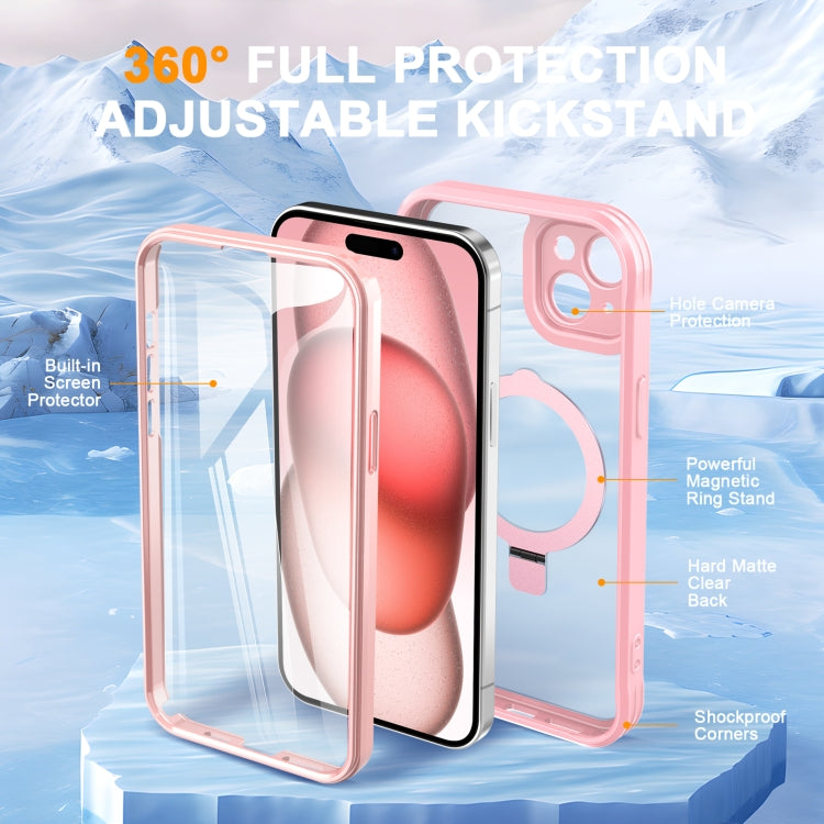 For iPhone 15 Plus / 14 Plus Skin Feel MagSafe Holder 360 Full Body Phone Case(Pink) - iPhone 15 Plus Cases by buy2fix | Online Shopping UK | buy2fix