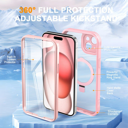 For iPhone 15 Plus / 14 Plus Skin Feel MagSafe Holder 360 Full Body Phone Case(Pink) - iPhone 15 Plus Cases by buy2fix | Online Shopping UK | buy2fix