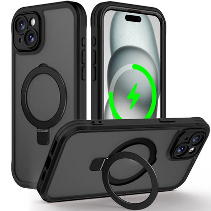 For iPhone 15 Plus / 14 Plus Skin Feel MagSafe Holder 360 Full Body Phone Case(Black) - iPhone 15 Plus Cases by buy2fix | Online Shopping UK | buy2fix