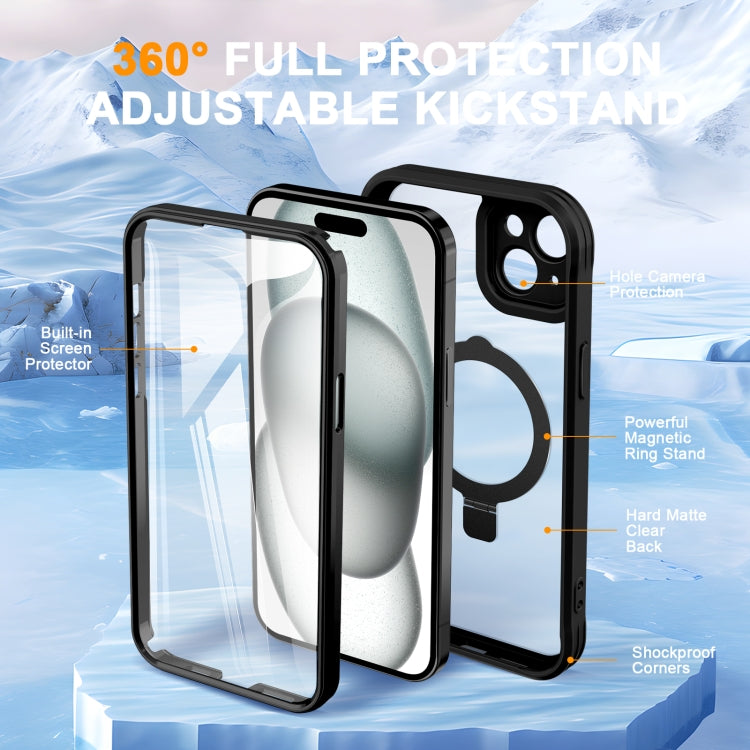 For iPhone 15 Plus / 14 Plus Skin Feel MagSafe Holder 360 Full Body Phone Case(Black) - iPhone 15 Plus Cases by buy2fix | Online Shopping UK | buy2fix