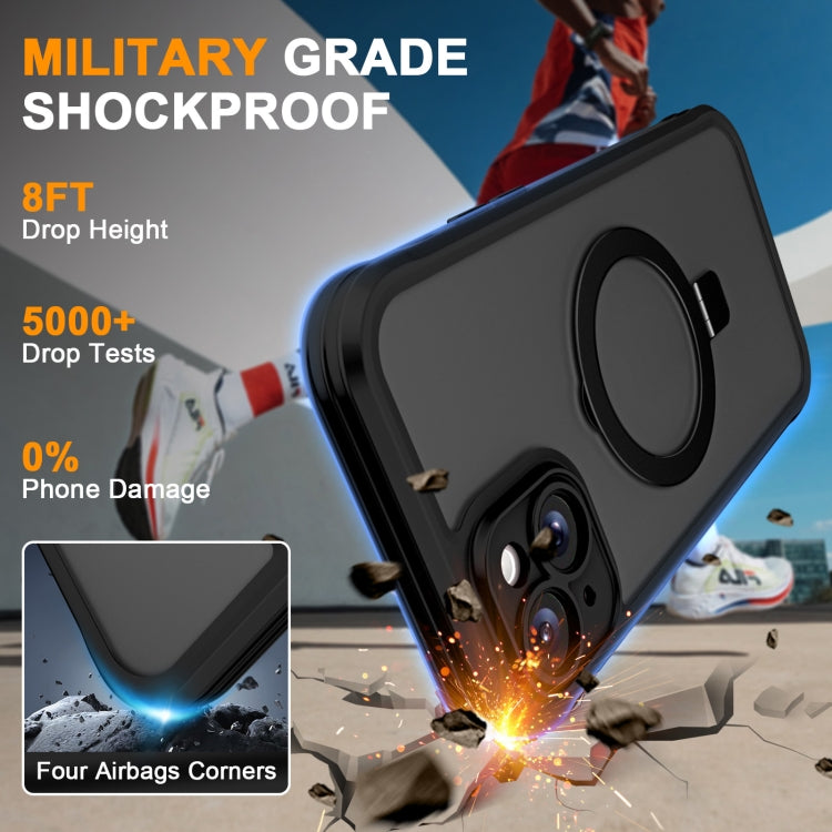 For iPhone 15 Plus / 14 Plus Skin Feel MagSafe Holder 360 Full Body Phone Case(Black) - iPhone 15 Plus Cases by buy2fix | Online Shopping UK | buy2fix