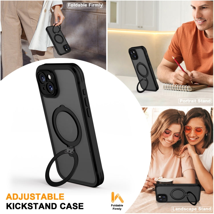 For iPhone 15 Plus / 14 Plus Skin Feel MagSafe Holder 360 Full Body Phone Case(Black) - iPhone 15 Plus Cases by buy2fix | Online Shopping UK | buy2fix