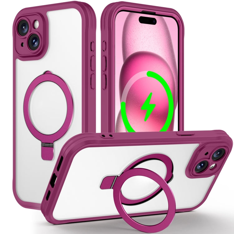 For iPhone 15 Plus / 14 Plus Skin Feel MagSafe Holder 360 Full Body Phone Case(Rose Red) - iPhone 15 Plus Cases by buy2fix | Online Shopping UK | buy2fix