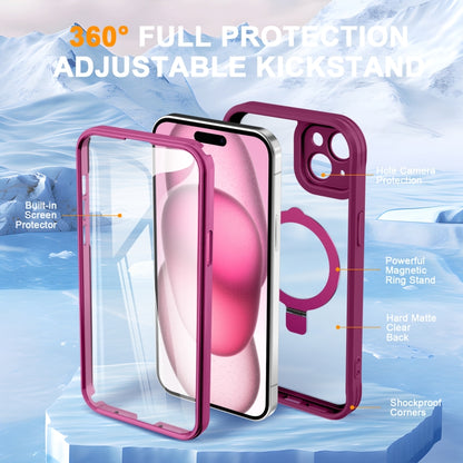 For iPhone 15 Plus / 14 Plus Skin Feel MagSafe Holder 360 Full Body Phone Case(Rose Red) - iPhone 15 Plus Cases by buy2fix | Online Shopping UK | buy2fix