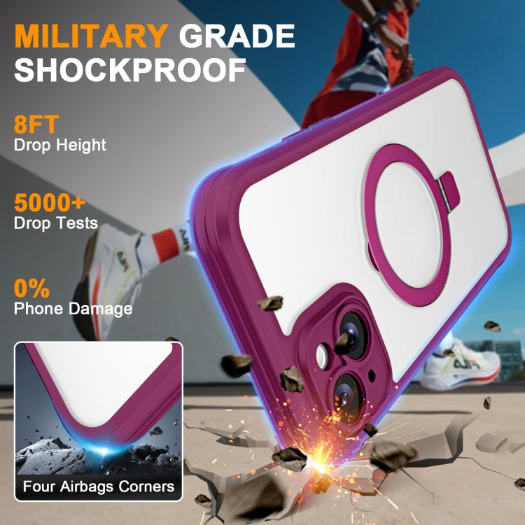 For iPhone 15 Plus / 14 Plus Skin Feel MagSafe Holder 360 Full Body Phone Case(Rose Red) - iPhone 15 Plus Cases by buy2fix | Online Shopping UK | buy2fix