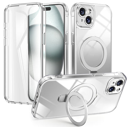 For iPhone 15 Plus / 14 Plus Skin Feel MagSafe Holder 360 Full Body Phone Case(Transparent) - iPhone 15 Plus Cases by buy2fix | Online Shopping UK | buy2fix