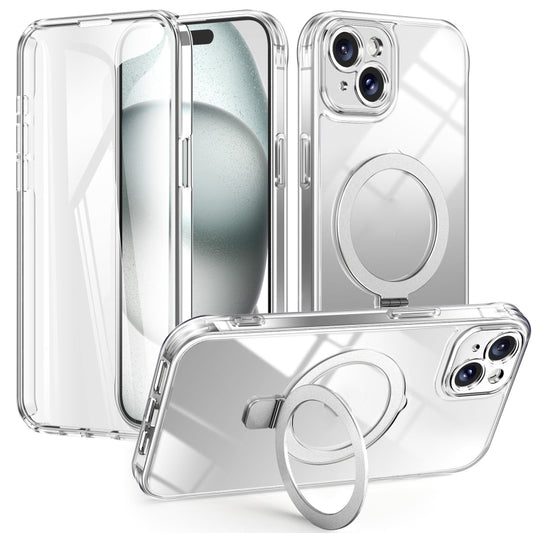 For iPhone 15 Plus / 14 Plus Skin Feel MagSafe Holder 360 Full Body Phone Case(Transparent) - iPhone 15 Plus Cases by buy2fix | Online Shopping UK | buy2fix