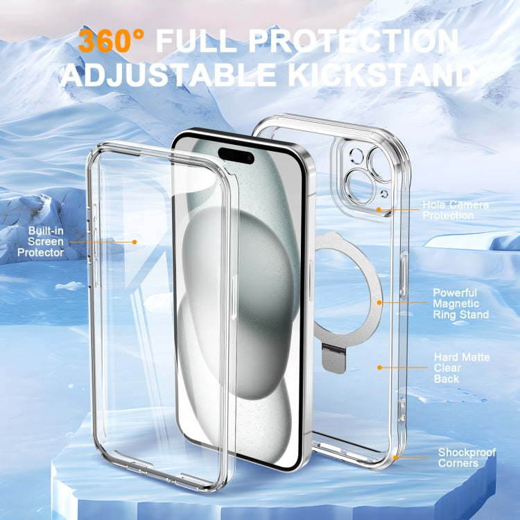 For iPhone 15 Plus / 14 Plus Skin Feel MagSafe Holder 360 Full Body Phone Case(Transparent) - iPhone 15 Plus Cases by buy2fix | Online Shopping UK | buy2fix