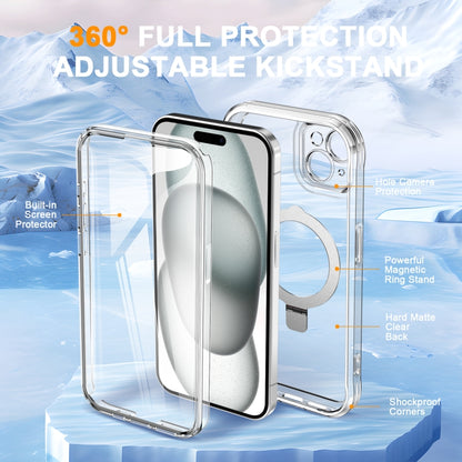 For iPhone 15 Plus / 14 Plus Skin Feel MagSafe Holder 360 Full Body Phone Case(Transparent) - iPhone 15 Plus Cases by buy2fix | Online Shopping UK | buy2fix