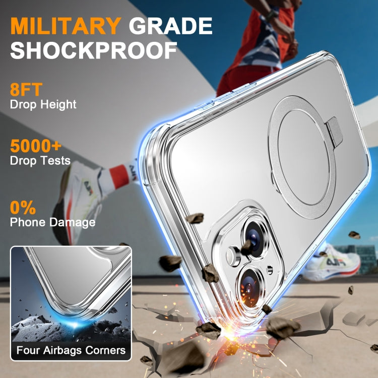 For iPhone 15 Plus / 14 Plus Skin Feel MagSafe Holder 360 Full Body Phone Case(Transparent) - iPhone 15 Plus Cases by buy2fix | Online Shopping UK | buy2fix