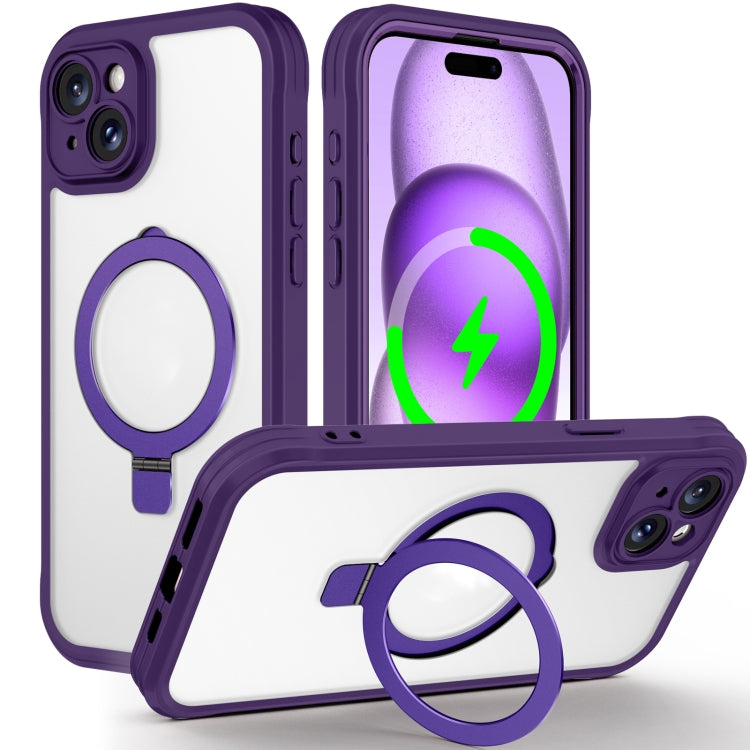 For iPhone 15 Plus / 14 Plus Skin Feel MagSafe Holder 360 Full Body Phone Case(Dark Purple) - iPhone 15 Plus Cases by buy2fix | Online Shopping UK | buy2fix