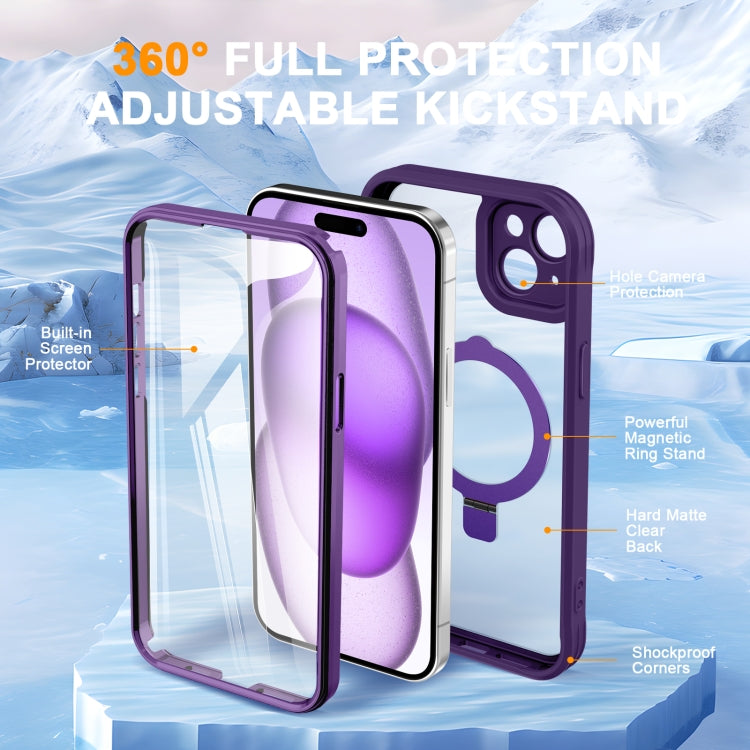 For iPhone 15 Plus / 14 Plus Skin Feel MagSafe Holder 360 Full Body Phone Case(Dark Purple) - iPhone 15 Plus Cases by buy2fix | Online Shopping UK | buy2fix