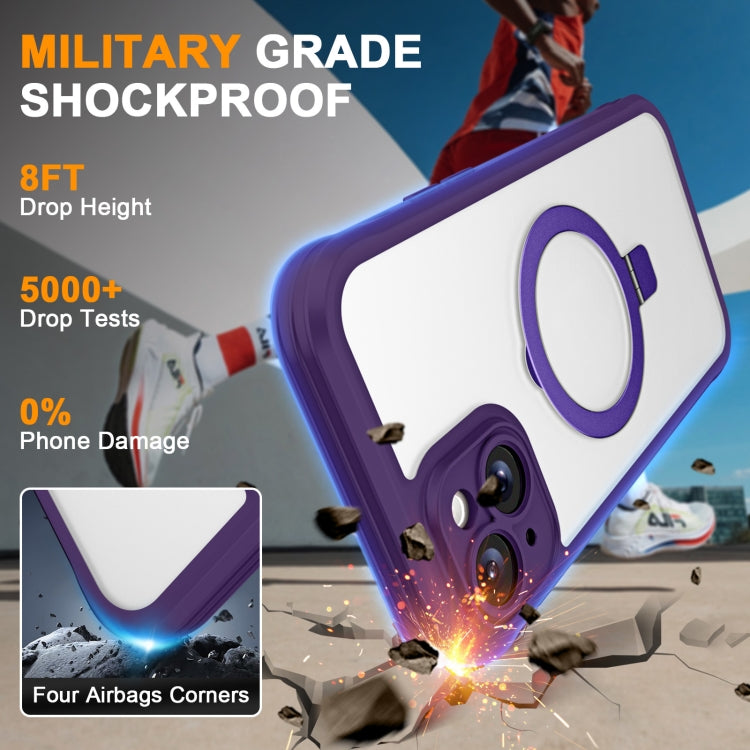 For iPhone 15 Plus / 14 Plus Skin Feel MagSafe Holder 360 Full Body Phone Case(Dark Purple) - iPhone 15 Plus Cases by buy2fix | Online Shopping UK | buy2fix