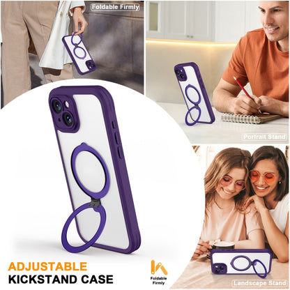 For iPhone 15 Plus / 14 Plus Skin Feel MagSafe Holder 360 Full Body Phone Case(Dark Purple) - iPhone 15 Plus Cases by buy2fix | Online Shopping UK | buy2fix