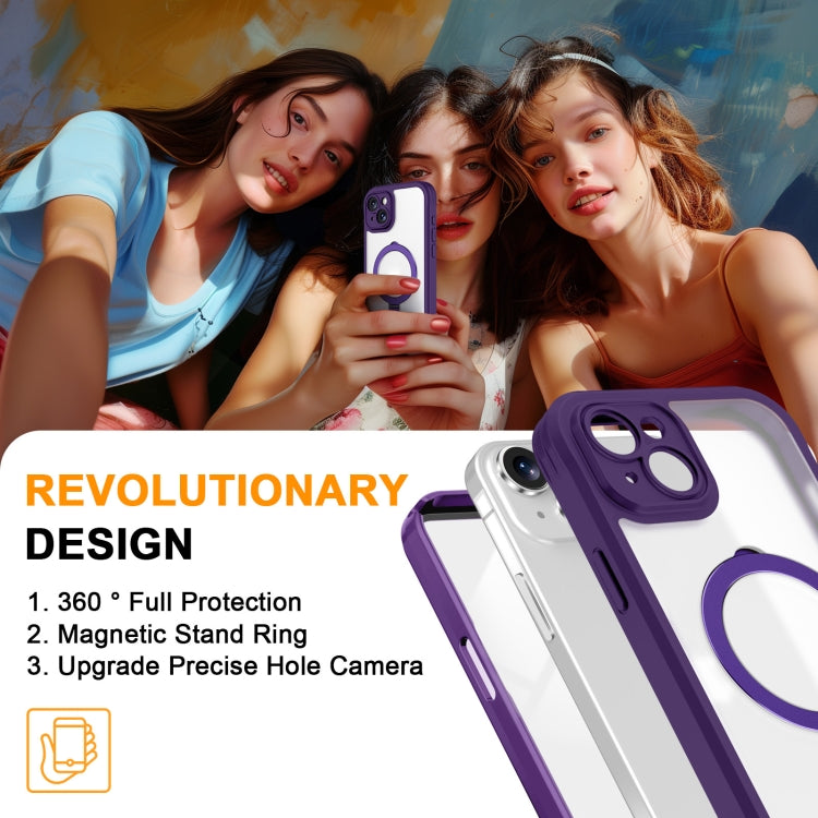 For iPhone 15 Plus / 14 Plus Skin Feel MagSafe Holder 360 Full Body Phone Case(Dark Purple) - iPhone 15 Plus Cases by buy2fix | Online Shopping UK | buy2fix