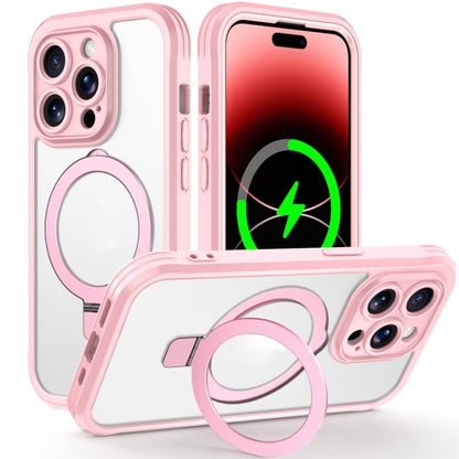 For iPhone 14 Pro Skin Feel MagSafe Holder 360 Full Body Phone Case(Pink) - iPhone 14 Pro Cases by buy2fix | Online Shopping UK | buy2fix