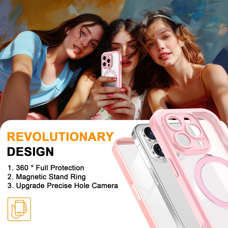 For iPhone 14 Pro Skin Feel MagSafe Holder 360 Full Body Phone Case(Pink) - iPhone 14 Pro Cases by buy2fix | Online Shopping UK | buy2fix
