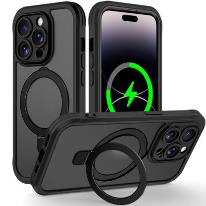 For iPhone 14 Pro Skin Feel MagSafe Holder 360 Full Body Phone Case(Black) - iPhone 14 Pro Cases by buy2fix | Online Shopping UK | buy2fix