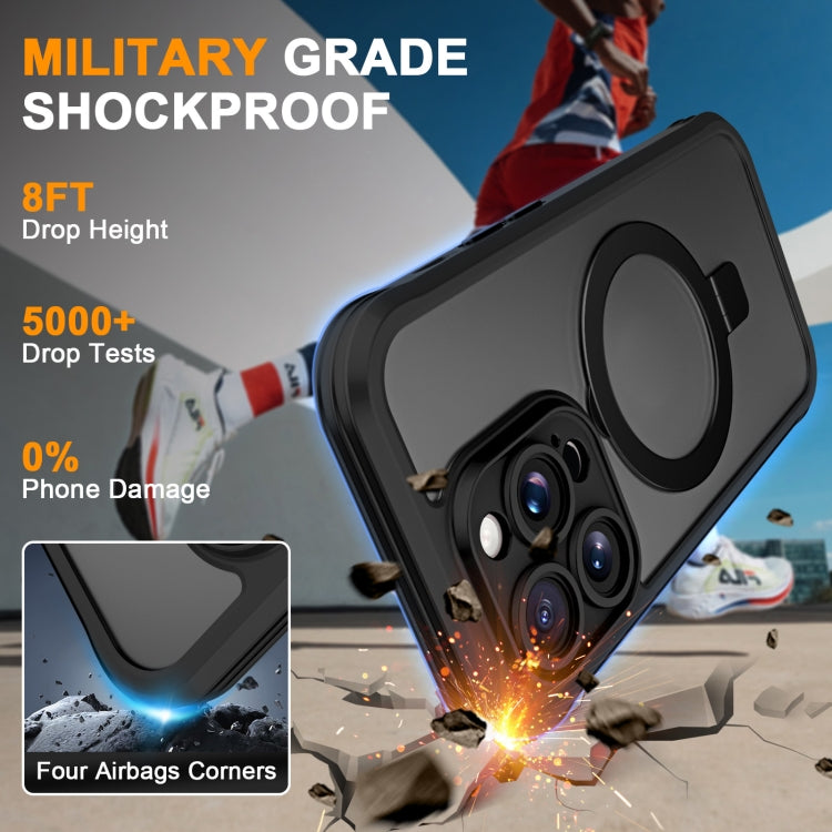 For iPhone 14 Pro Skin Feel MagSafe Holder 360 Full Body Phone Case(Black) - iPhone 14 Pro Cases by buy2fix | Online Shopping UK | buy2fix