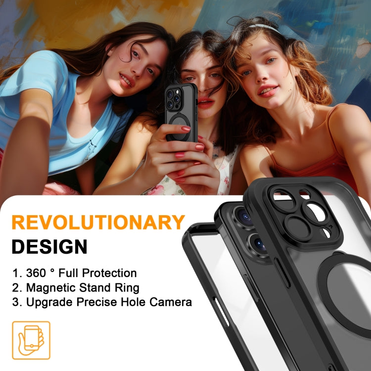 For iPhone 14 Pro Skin Feel MagSafe Holder 360 Full Body Phone Case(Black) - iPhone 14 Pro Cases by buy2fix | Online Shopping UK | buy2fix