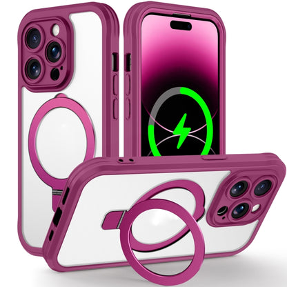 For iPhone 14 Pro Skin Feel MagSafe Holder 360 Full Body Phone Case(Rose Red) - iPhone 14 Pro Cases by buy2fix | Online Shopping UK | buy2fix