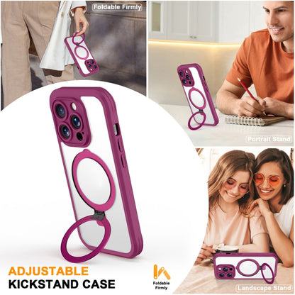 For iPhone 14 Pro Skin Feel MagSafe Holder 360 Full Body Phone Case(Rose Red) - iPhone 14 Pro Cases by buy2fix | Online Shopping UK | buy2fix