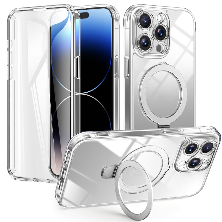 For iPhone 14 Pro Skin Feel MagSafe Holder 360 Full Body Phone Case(Transparent) - iPhone 14 Pro Cases by buy2fix | Online Shopping UK | buy2fix