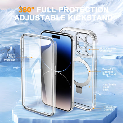 For iPhone 14 Pro Skin Feel MagSafe Holder 360 Full Body Phone Case(Transparent) - iPhone 14 Pro Cases by buy2fix | Online Shopping UK | buy2fix
