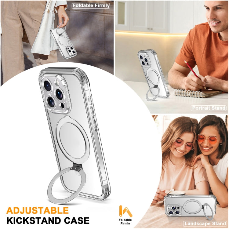 For iPhone 14 Pro Skin Feel MagSafe Holder 360 Full Body Phone Case(Transparent) - iPhone 14 Pro Cases by buy2fix | Online Shopping UK | buy2fix