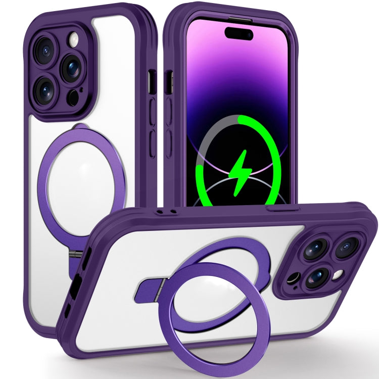 For iPhone 14 Pro Skin Feel MagSafe Holder 360 Full Body Phone Case(Dark Purple) - iPhone 14 Pro Cases by buy2fix | Online Shopping UK | buy2fix