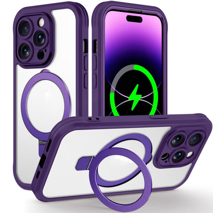 For iPhone 14 Pro Skin Feel MagSafe Holder 360 Full Body Phone Case(Dark Purple) - iPhone 14 Pro Cases by buy2fix | Online Shopping UK | buy2fix