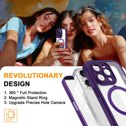 For iPhone 14 Pro Skin Feel MagSafe Holder 360 Full Body Phone Case(Dark Purple) - iPhone 14 Pro Cases by buy2fix | Online Shopping UK | buy2fix