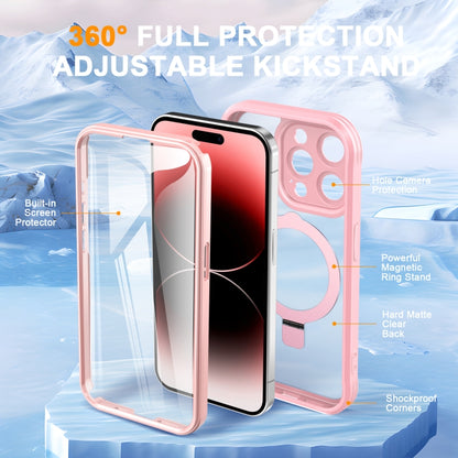 For iPhone 14 Pro Max Skin Feel MagSafe Holder 360 Full Body Phone Case(Pink) - iPhone 14 Pro Max Cases by buy2fix | Online Shopping UK | buy2fix