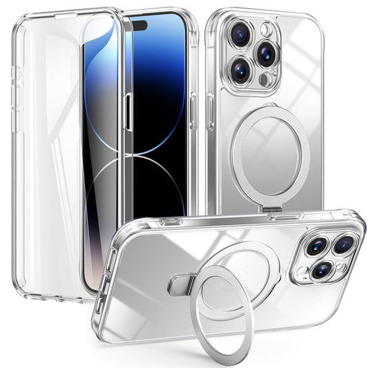 For iPhone 14 Pro Max Skin Feel MagSafe Holder 360 Full Body Phone Case(Transparent) - iPhone 14 Pro Max Cases by buy2fix | Online Shopping UK | buy2fix