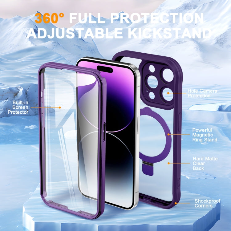 For iPhone 14 Pro Max Skin Feel MagSafe Holder 360 Full Body Phone Case(Dark Purple) - iPhone 14 Pro Max Cases by buy2fix | Online Shopping UK | buy2fix
