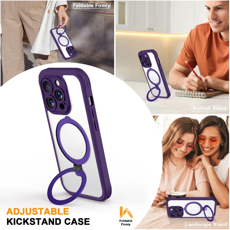 For iPhone 14 Pro Max Skin Feel MagSafe Holder 360 Full Body Phone Case(Dark Purple) - iPhone 14 Pro Max Cases by buy2fix | Online Shopping UK | buy2fix