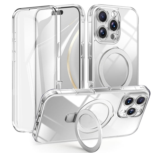 For iPhone 16 Pro Max Skin Feel MagSafe Holder 360 Full Body Phone Case(Transparent) - iPhone 16 Pro Max Cases by buy2fix | Online Shopping UK | buy2fix