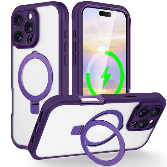 For iPhone 16 Pro Max Skin Feel MagSafe Holder 360 Full Body Phone Case(Dark Purple) - iPhone 16 Pro Max Cases by buy2fix | Online Shopping UK | buy2fix