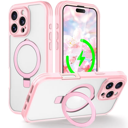 For iPhone 16 Pro Skin Feel MagSafe Holder 360 Full Body Phone Case(Pink) - iPhone 16 Pro Cases by buy2fix | Online Shopping UK | buy2fix