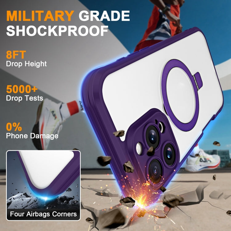 For iPhone 16 Pro Skin Feel MagSafe Holder 360 Full Body Phone Case(Dark Purple) - iPhone 16 Pro Cases by buy2fix | Online Shopping UK | buy2fix