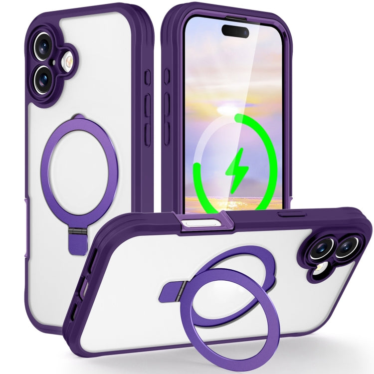 For iPhone 16 Plus Skin Feel MagSafe Holder 360 Full Body Phone Case(Dark Purple) - iPhone 16 Plus Cases by buy2fix | Online Shopping UK | buy2fix