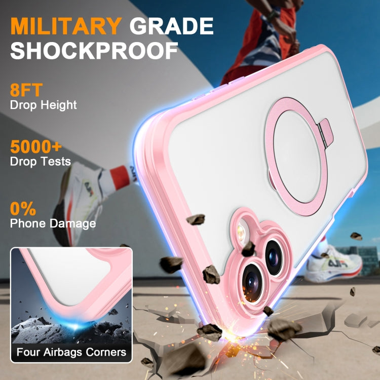 For iPhone 16 Skin Feel MagSafe Holder 360 Full Body Phone Case(Pink) - More iPhone Cases by buy2fix | Online Shopping UK | buy2fix