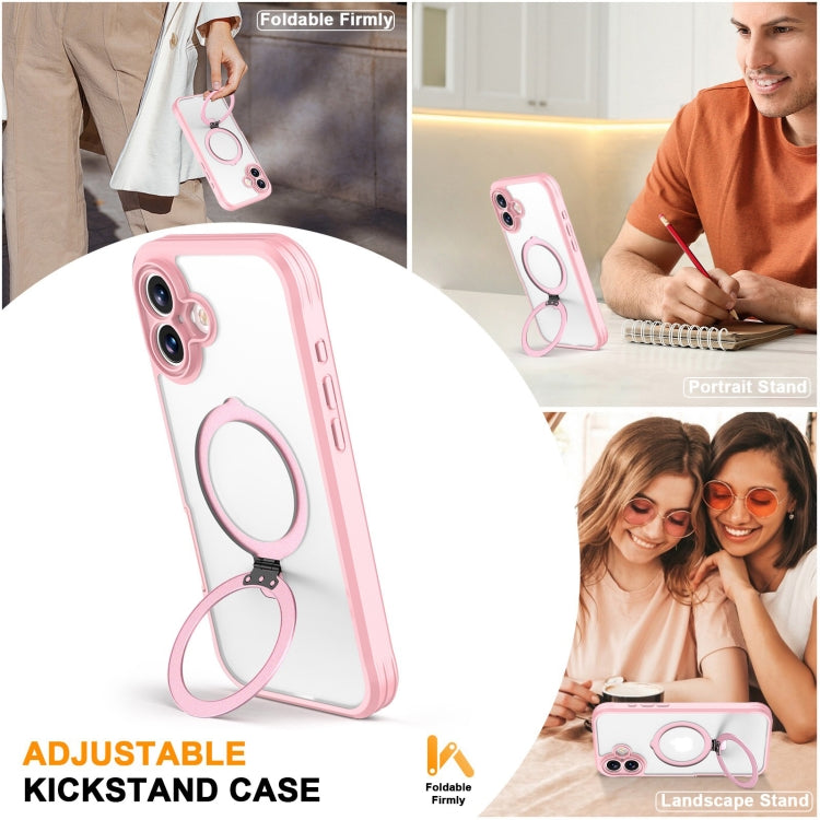 For iPhone 16 Skin Feel MagSafe Holder 360 Full Body Phone Case(Pink) - More iPhone Cases by buy2fix | Online Shopping UK | buy2fix