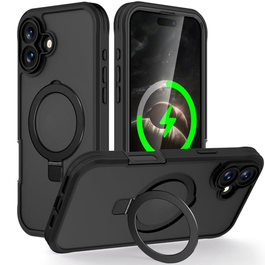For iPhone 16 Skin Feel MagSafe Holder 360 Full Body Phone Case(Black) - More iPhone Cases by buy2fix | Online Shopping UK | buy2fix