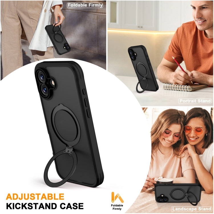 For iPhone 16 Skin Feel MagSafe Holder 360 Full Body Phone Case(Black) - More iPhone Cases by buy2fix | Online Shopping UK | buy2fix