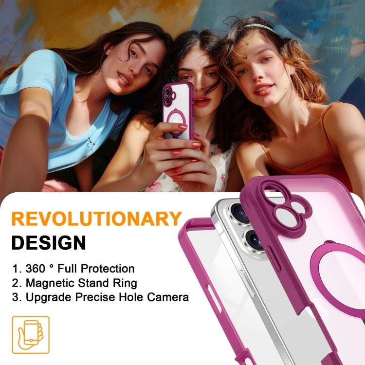 For iPhone 16 Skin Feel MagSafe Holder 360 Full Body Phone Case(Rose Red) - More iPhone Cases by buy2fix | Online Shopping UK | buy2fix
