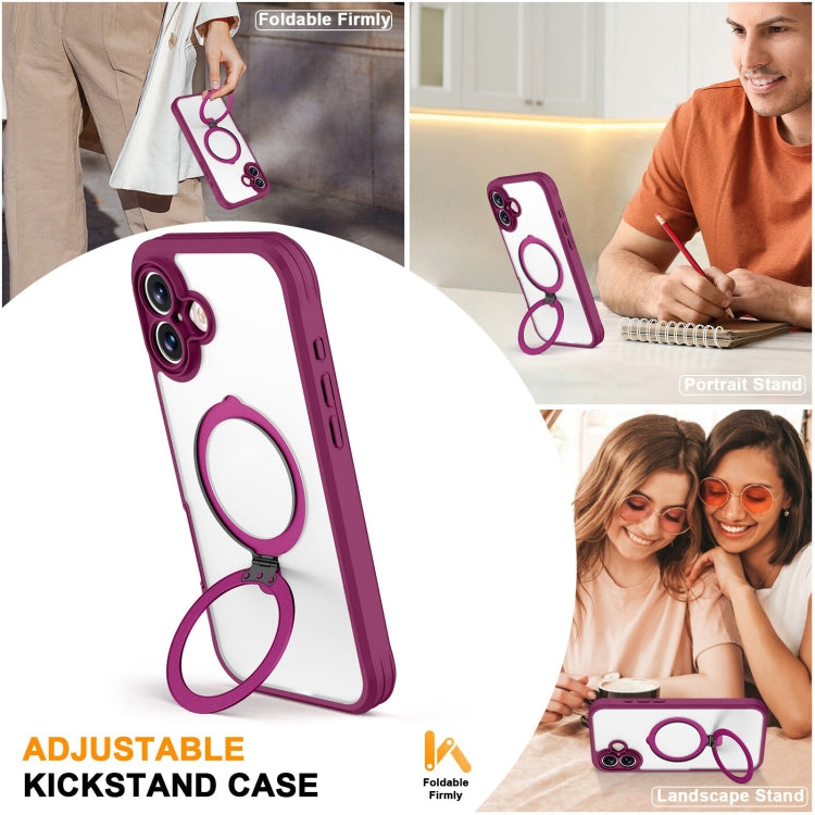 For iPhone 16 Skin Feel MagSafe Holder 360 Full Body Phone Case(Rose Red) - More iPhone Cases by buy2fix | Online Shopping UK | buy2fix